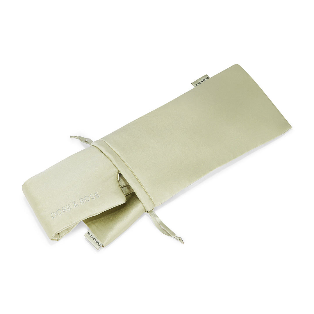 Travel Silk Pouch for Sleep Essentials in olive green