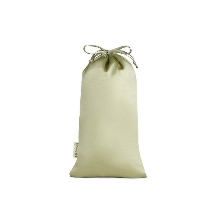 Travel Silk Pouch for Sleep Essentials in olive green