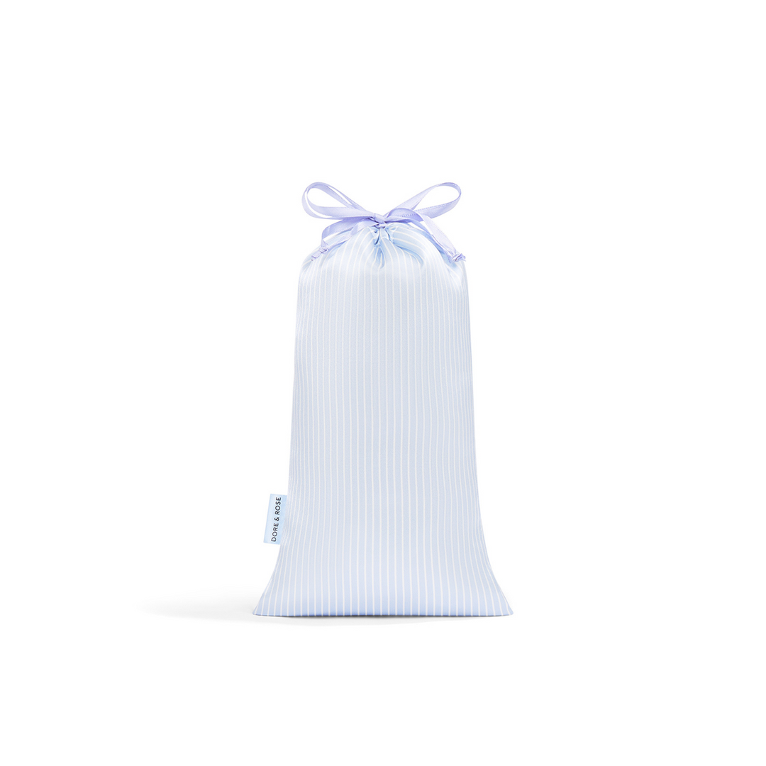 Travel Silk Pouch for Sleep Essentials with blue stripes