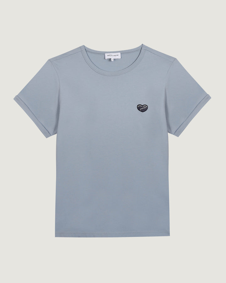 Poitou Patch Coeur Blue T-shit made from natural cotton