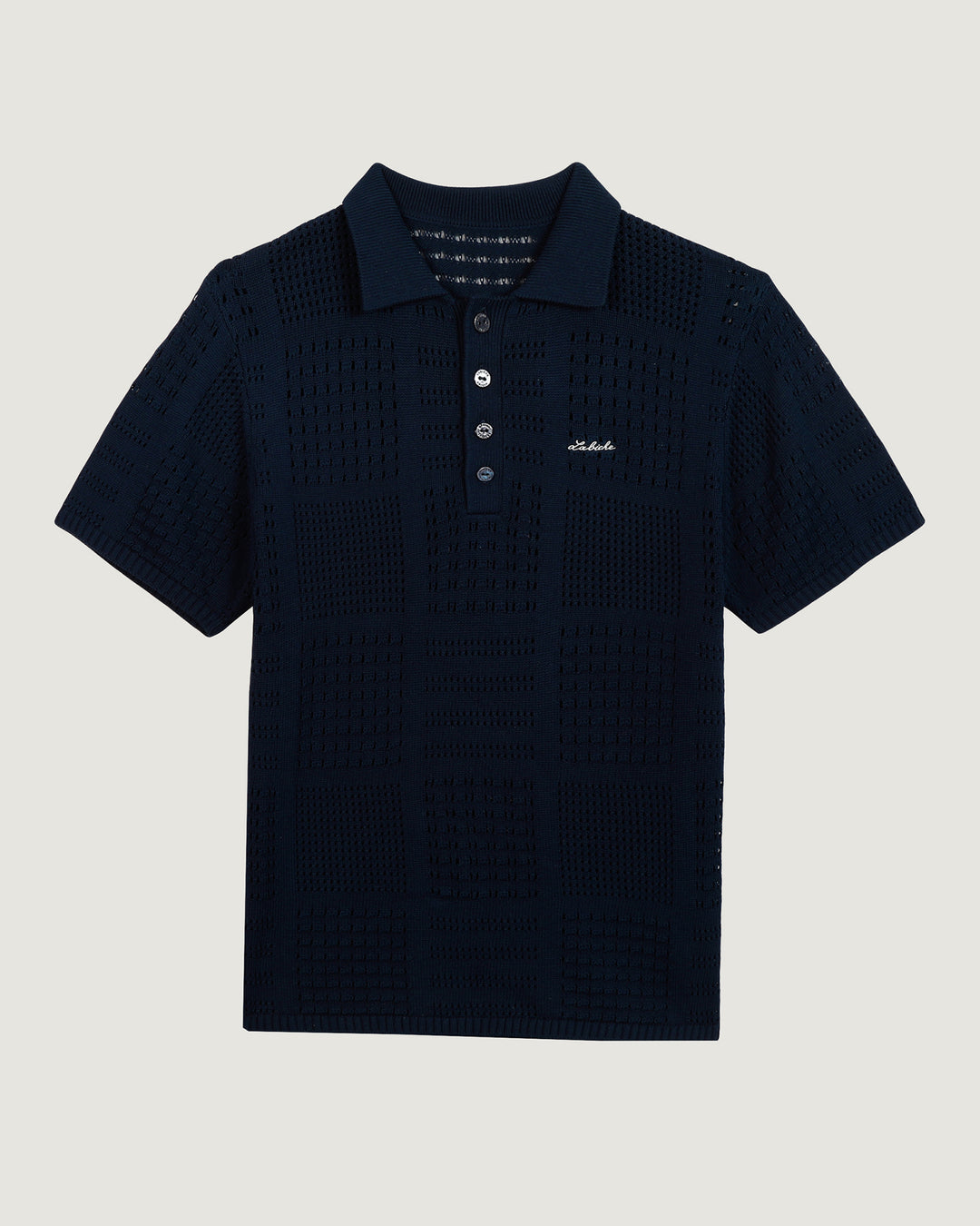 Navy Crocheted Cotton Polo Shirt - Maison Labiche