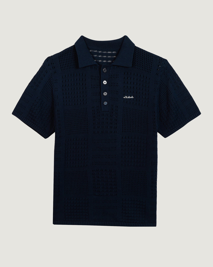 Navy Crocheted Cotton Polo Shirt - Maison Labiche