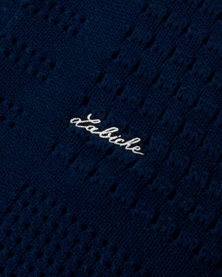 Navy Crocheted Cotton Polo Shirt - Maison Labiche