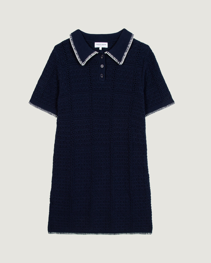 Crocheted Navy Cotton Dress - Maison Labiche