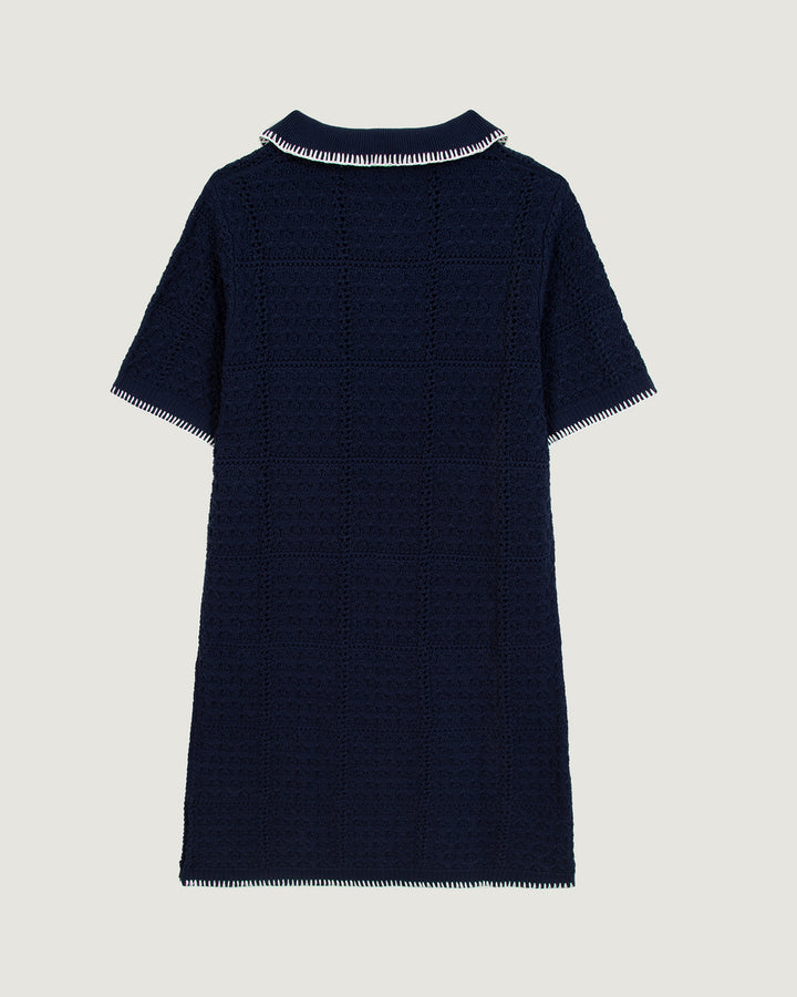 Crocheted Navy Cotton Dress - Maison Labiche