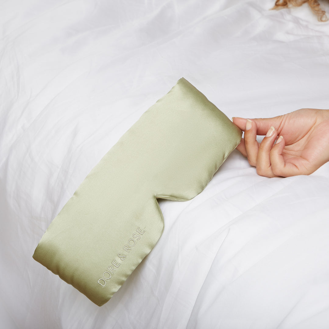 Deep Sleep Mask from natural Silk in the colour olive green