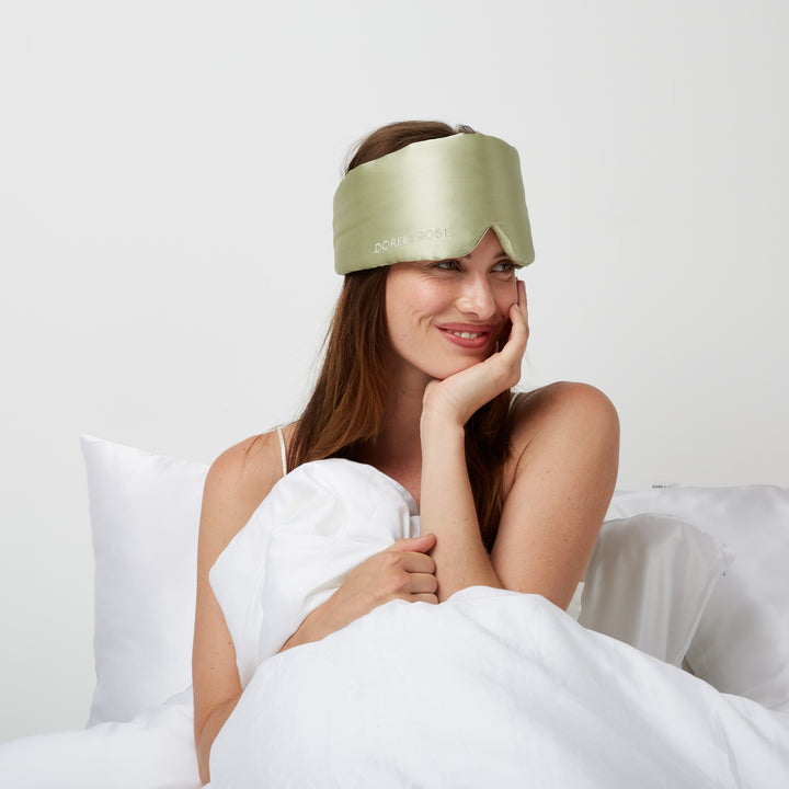 Deep Sleep Mask from natural Silk in the colour olive green