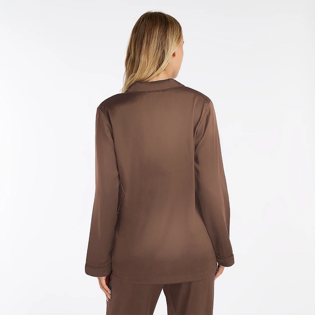 Bluză de pijama din mătase - chocolate