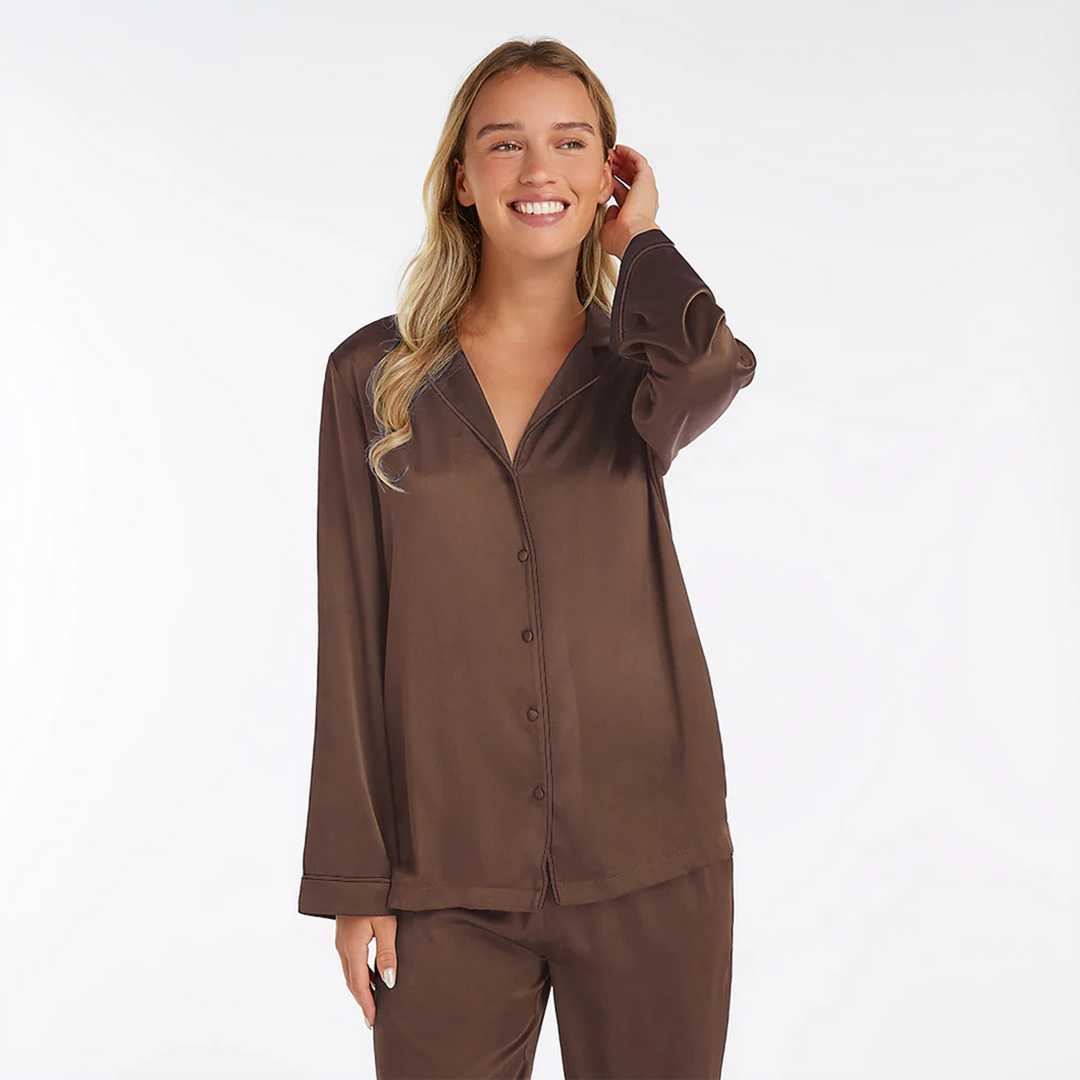 Bluză de pijama din mătase - chocolate