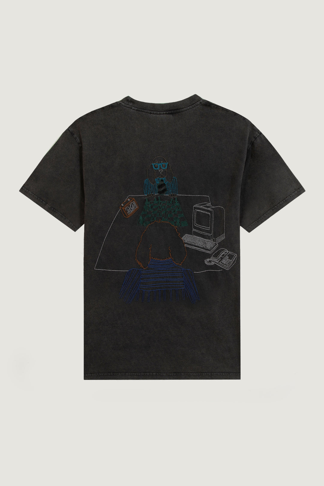 Washed Grey T-shirt with Men vs Machine Embroidery