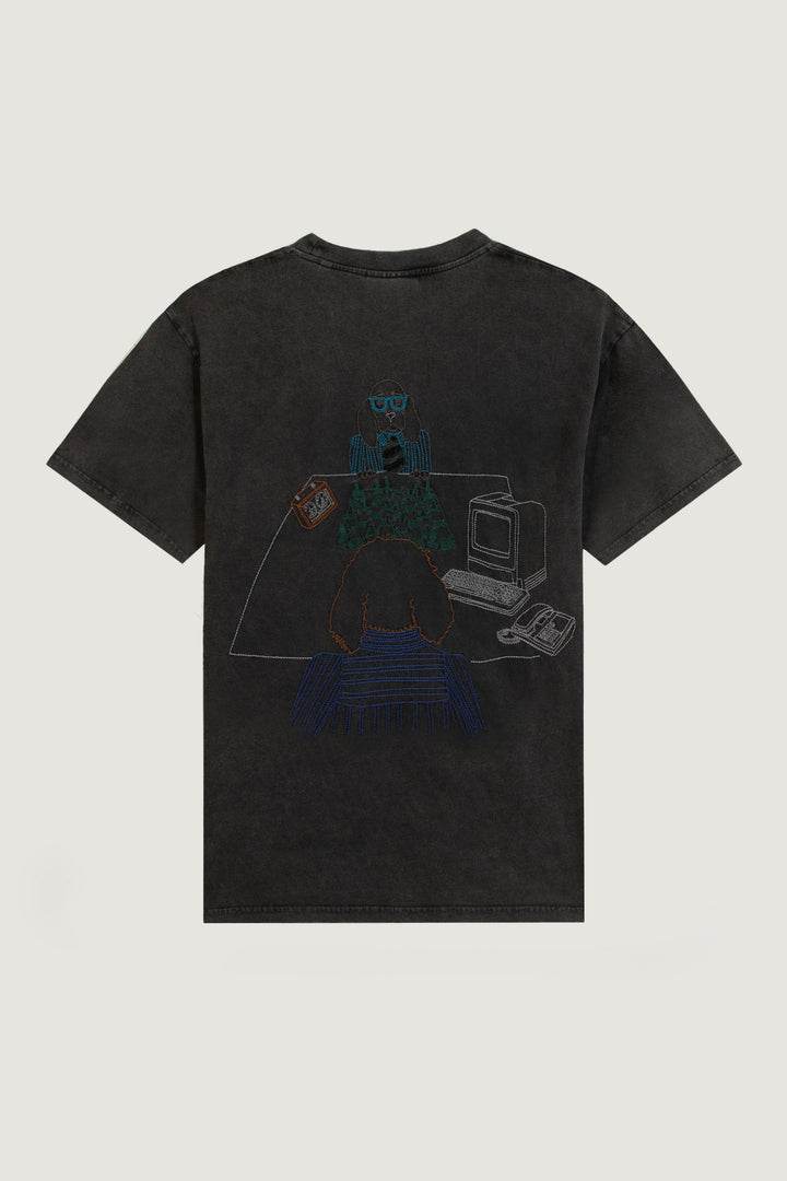 Washed Grey T-shirt with Men vs Machine Embroidery